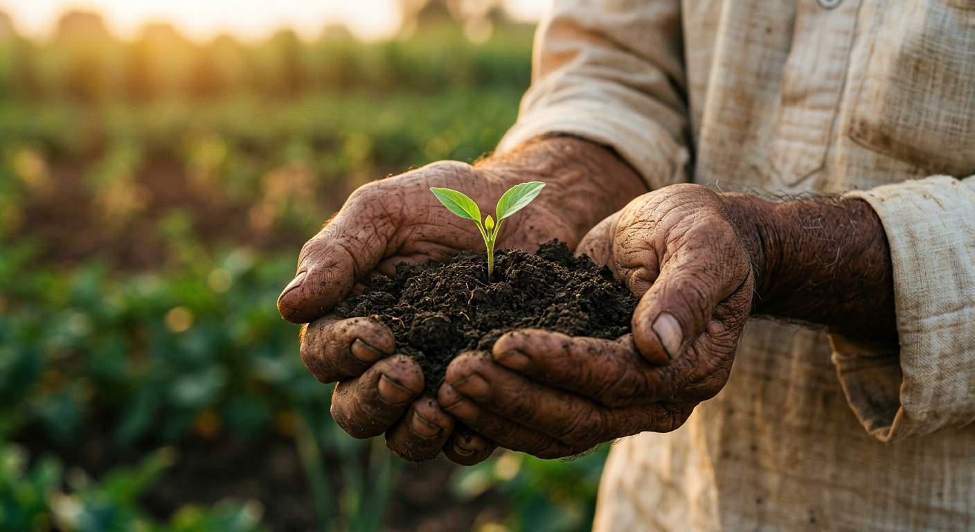 Hands holding fertile soil